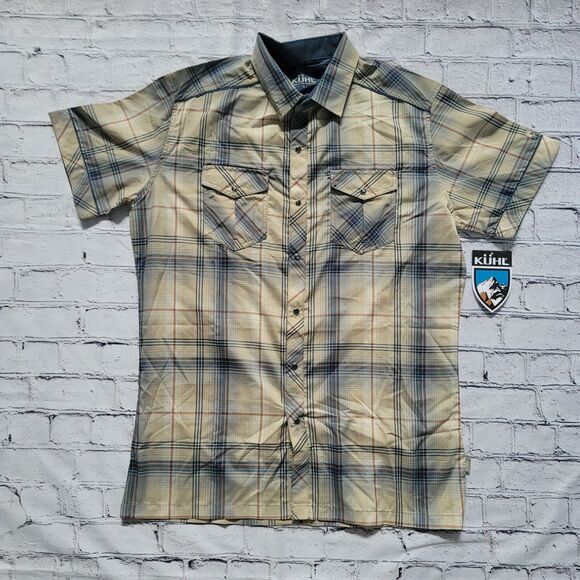Kuhl NWT KONQUER Plaid Short Sleeve Mens Pearl Snap Button Down Shirt Small